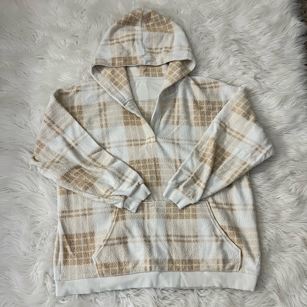 Aerie Gingham Print Sherpa Oversized Sweatshirt Size Medium